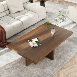 طاولة قهوة خشبية مستطيلة، قاعدة متينة، تصميم فاخر، ليفت هوم