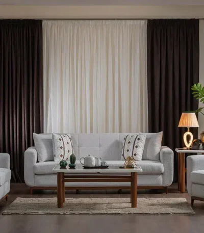 طقم كنبات بولتنا، 7 أشخاص، كتان رمادي