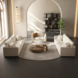 طقم كنبات بوليمرات، 7 أشخاص، كتان بيج