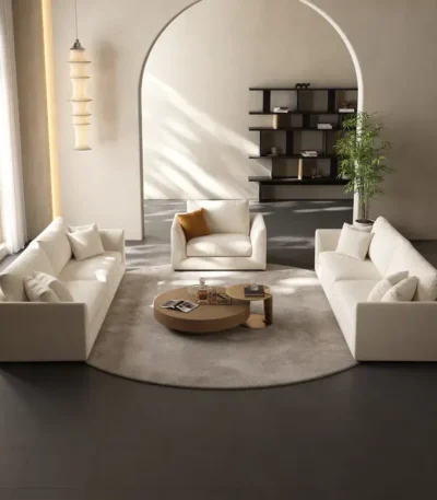 طقم كنبات بوليمرات، 7 أشخاص، كتان بيج