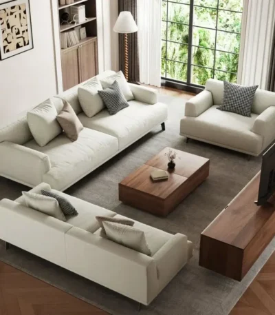 طقم كنبات إيكيي، 8 أشخاص، كتان أوف وايت