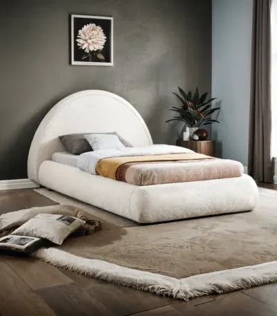 سرير منجد، أوف وايت فاخر، غرفة نوم عصرية