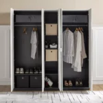 دولاب ملابس أبيض، مرآة مدمجة، تصميم مودرن