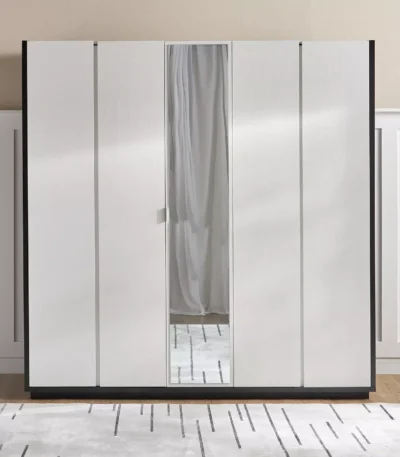 دولاب ملابس أبيض، 5 أبواب، مرآة، إغلاق ناعم