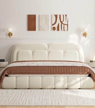 سرير كينغ سايز، تنجيد بوكليه، تصميم فاخر، راحة مثالية