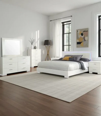 غرفة نوم كاملة لون أبيض مع إضاءة 5 قطع